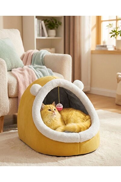 BUFS Lüks Peluş Kedi ve Köpek Evi - Sıcak Tutan Mağara Tipi Konforlu Yatak ve...