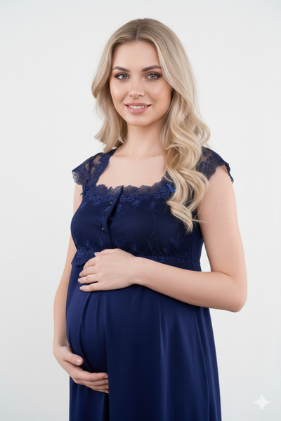 Lohussa New Season Women's Navy Blue Lace Detailed Summer Special Design 100%...