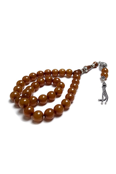 Tesbih Ruyasi Silver Designed Antique Cut Amber Prayer Beads