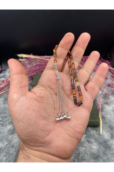 Kttesbihaksesuar BİLEK BOY KESME ATEŞ KEHRİBAR TESBİH MİKRO GÜMÜŞ KAPLAMA PÜS...