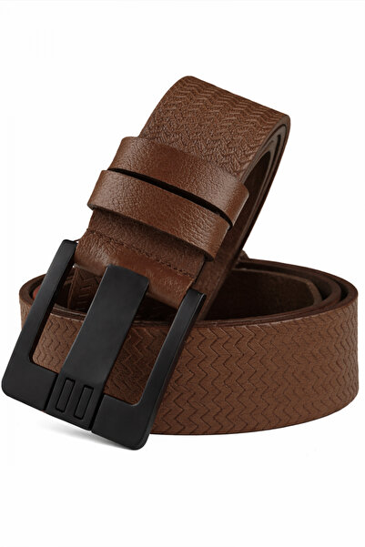 DeepSEA Light Brown Genuine Leather Laser Patterned Sports Men's Belt with Bl...