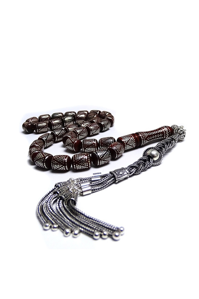 Tesbih Ruyasi Silver Inlaid Pyramid Model Kuka Prayer Beads
