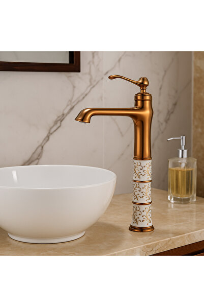 banyosepeti Saray Rose Gold Bowl Sink Faucet – Ceramic Body, Classic Model