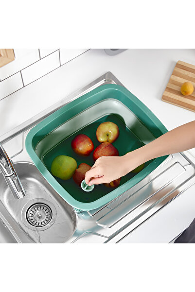 YAZICI حوض قابل للطي مع سدادات - أخضر، للاستخدام العملي في التخييم والتنظيف ا...