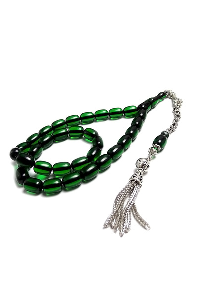 Tesbih Ruyasi Bafon Design Green Color Crimped Amber Prayer Beads