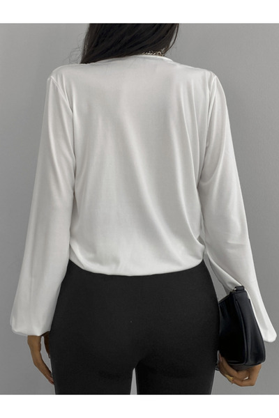 JANES    Women's White Double Breasted Collar Sandy Blouse