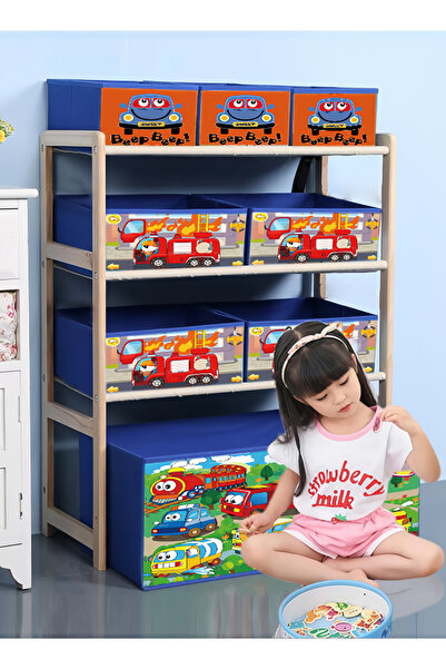 Leon Lifestyle 4-Tier Wooden Children's Toy Organizer - Blue Car Design Stora...