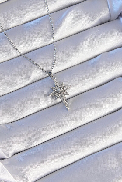 Epilons Bfs 316L Steel Silver Color Zircon Stone Pole Star Model Necklace
