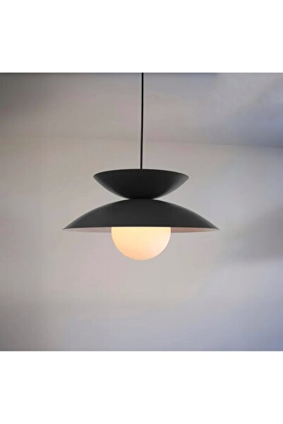 Muga LUX TEKLİ METAL GLOP CAMLI SİYAH RENK SARKIT AVİZE İÇ MEKAN CAFE RESTORA...