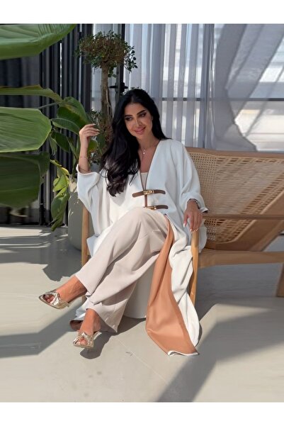 Noon Noora Fashionable Leather Buttoned Cardigan Abaya