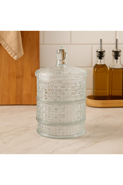 Generic Transparent Glass Jar with Two Layers and Tight Lid