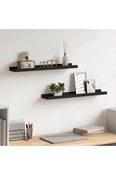 vidaxl Picture Frame Ledge Shelves 2 pcs Black 60x9x3 cm MDF