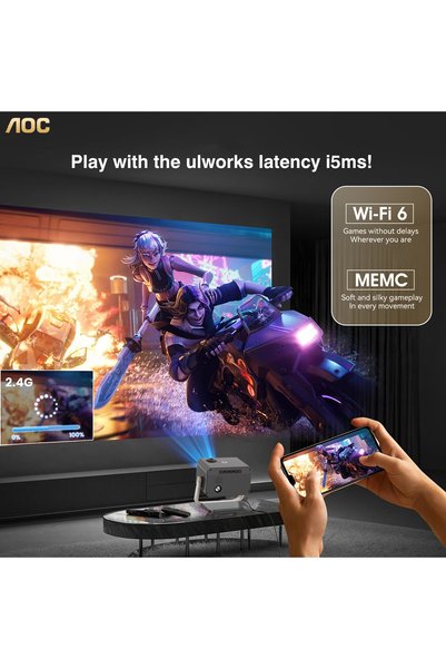 Aoc Portable Projector Full HD 4K/1080P Autofocus Adjustable Angle 15000 Lumen for Gaming