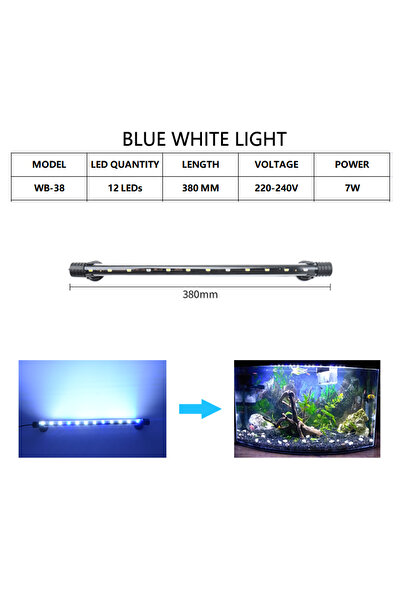 Choice6 مصباح حوض السمك T4-38 أزرق وأبيض LED مقاوم للماء، مصباح حوض سمك تحت ا...