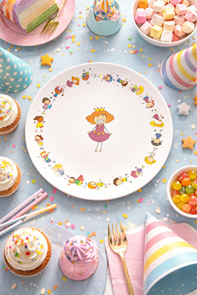grandora 6-Piece Queen Girl Patterned Cake Dessert Plate (20 cm) Special Dess...