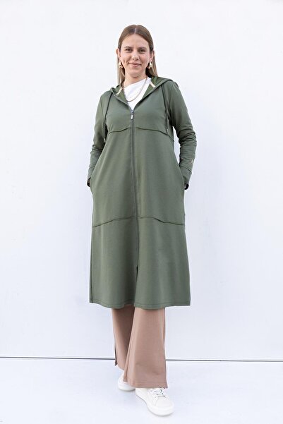 ALLDAY Green-Dirty Green Stitched Stretch Fabric Zipper Cardigan