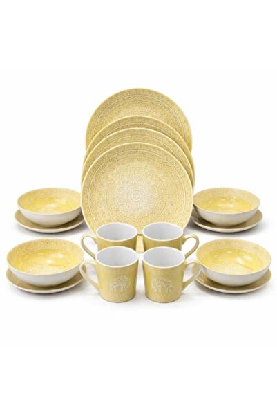 Generic Yellow Porcelain Dinner Set with Mandala Patterns – Elegant Eastern D...