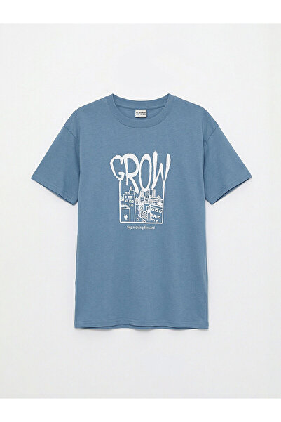 LC Waikiki تي شيرت إنديجو للأولاد برقبة دائرية B مطبوع