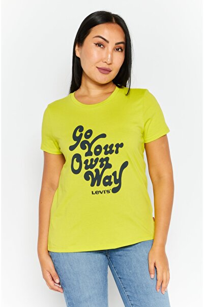 Levi's Women Round Neck Short Sleeve Graphic Print T-Shirt, Lime Green