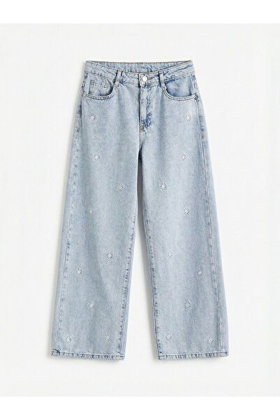 LC Waikiki Nevaa Collection Blue Wideleg Embroidered Girls' Jean Pants