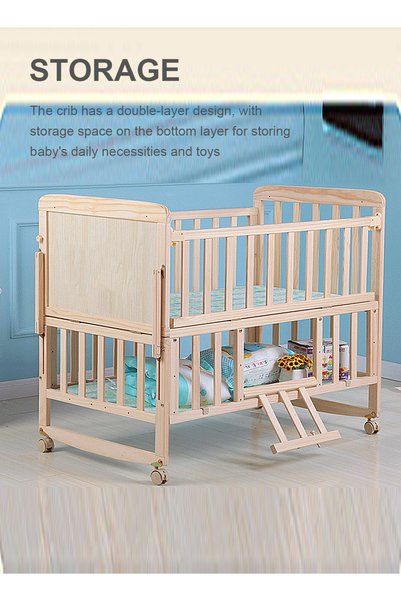 Ma Baby سرير هزاز متعدد الوظائف للأطفال الرضع، سرير خشبي صلب للأطفال الصغار