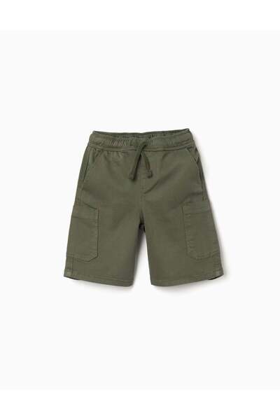 Ziddy Long twill cargo shorts with drawstring for boys, dark green
