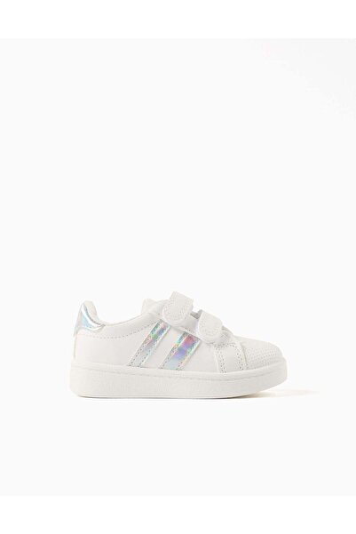 Ziddy أحذية رياضية للبنات الصغيرات بإبزيم لاصق، أبيض/متقزح اللون