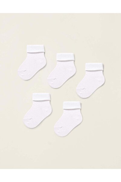 Ziddy عبوة من 5 أزواج من الجوارب المضلعة ذات الأساور المطوية للأطفال، لون أبيض