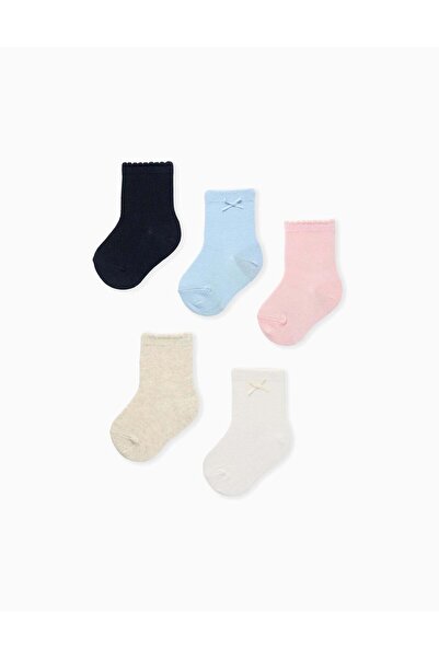 Ziddy Pack of 5 pairs of plain socks for baby girls, pink/white/beige/blue