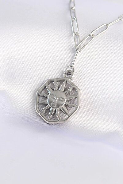 Generic Brand Mey Import ®   316L Steel Chain Silver Color Sun Pendant