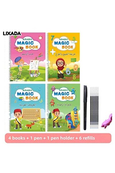 LIXADA A5 Arabic Handwriting Copybook, 4 books Math Numbers Arabic Alphabet D...