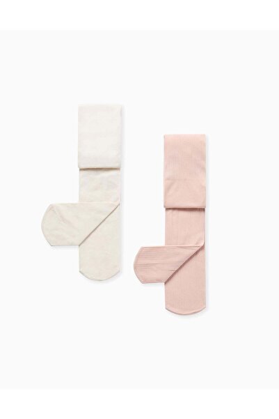 Ziddy Pack of 2 microfibre tights for baby girls, white/light pink