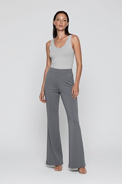 Madmext Smoked High Waist Flare Leg Stylish Casual Women's Trousers Mg2645