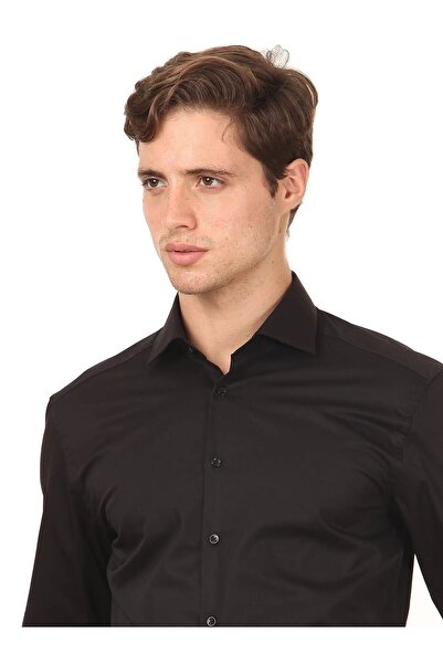 Kip Black Regular Fit Weaving Classical Cotton Blended Shirt
