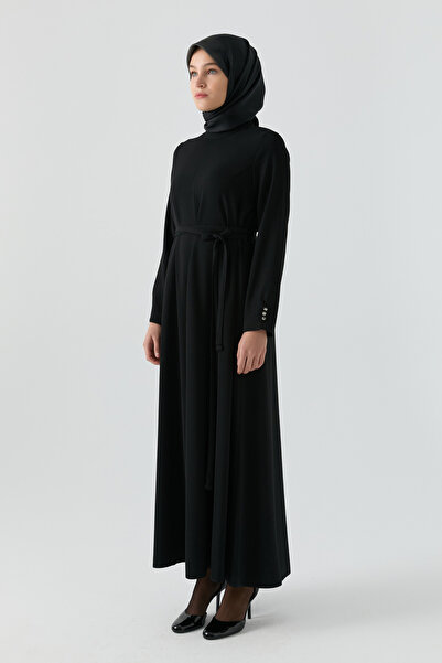 Tuğba Kolları Düğme Detaylı Elbise - Siyah