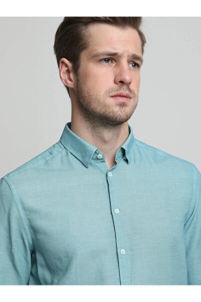 Kip Blue Plain Regular Fit Weaving Classical Cotton Blended Shirt