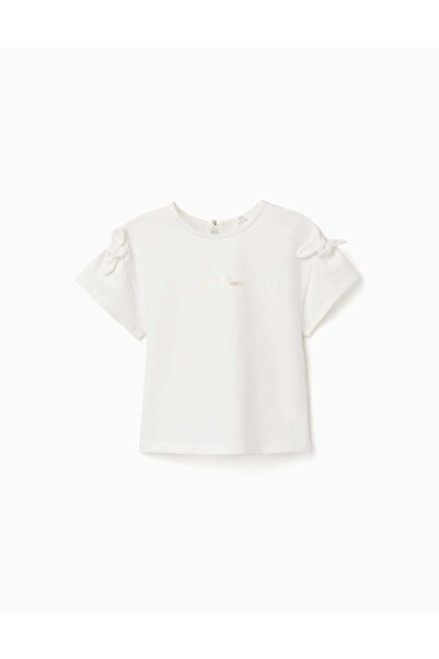 Ziddy تيشيرت أبيض للبنات مزين بطبعة وعقد زخرفية