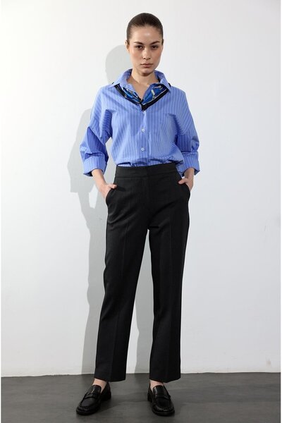 5in1Canpolat Anthracite Elastic Waist Cigarette Trousers