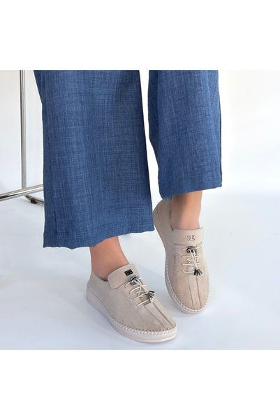 FRESCO SCARFS Warte Beige Suede Lace-Up Sneakers
