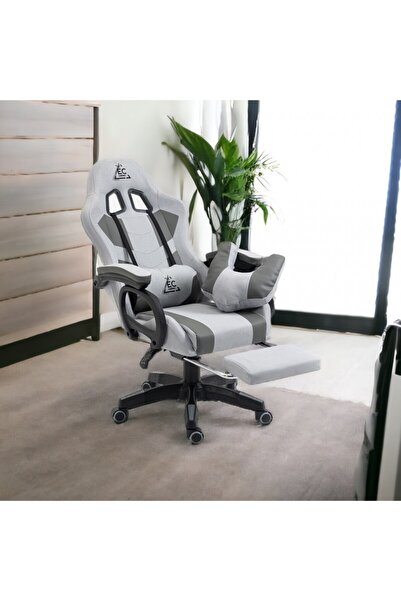 ECARLA Scaun de gaming gri, cu suport pentru picioare și pernă pentru canapea de masaj, max 150 kg, 61x116-123 cm, Ecarla, KO23SZ2
