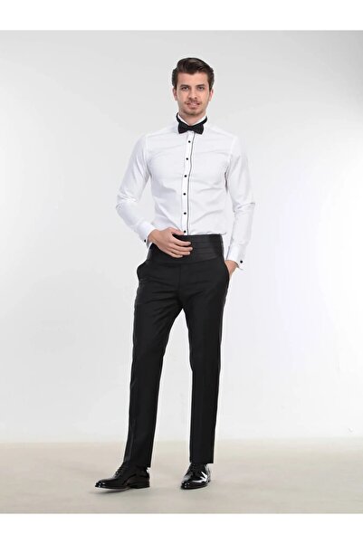 Kip White Plain Slim Fit Double Cuff Wing Collar Tuxedo Shirts