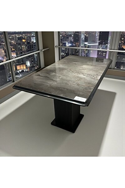 Kayı mobilya İroni Siyah Yemek, Salon Masası Masa Kenarları Siyah Ayakları Si...