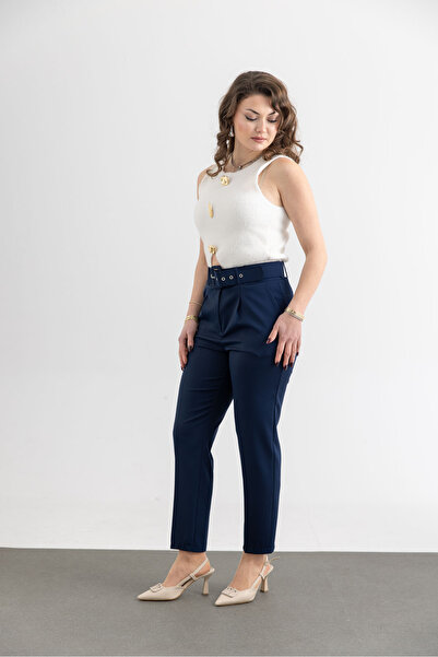 TUĞBA ERGÜL Women's Double Fabric Belted Trousers