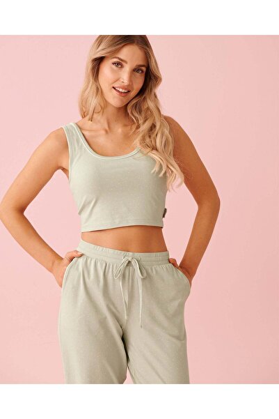 La Vie en Rose Wide Strap Cotton Crop Cami with Shelf Bra