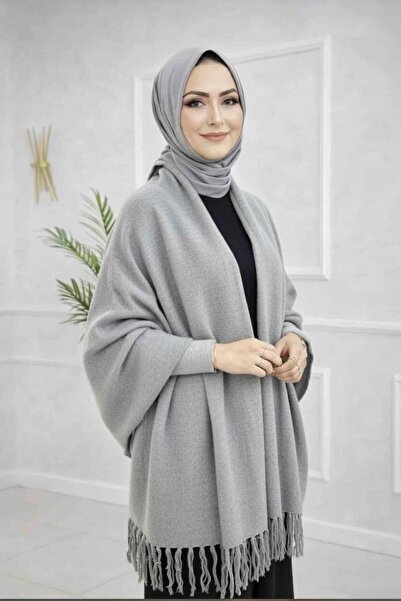 02Lady Fashion Tasseled Soft Textured Shawl with Sleeves
