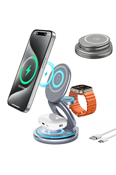 Inco Încărcător wireless pliabil 3 în 1, încărcător rapid, stație de încărcar...