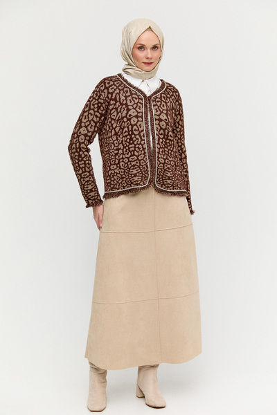 Setrms Leopar Desenli Taş İşlemeli Triko Hırka