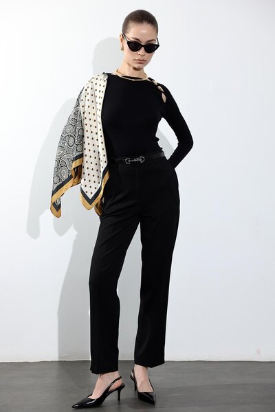 5in1Canpolat Black Elastic Waist Cigarette Pants