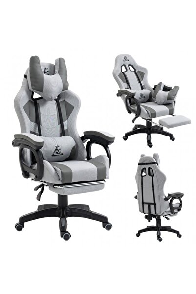 ECARLA Сив геймърски стол, с поставка за крака и масажна възглавница, макс. 1...