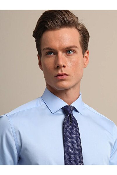 Kip Blue Plain Regular Fit Weaving Classical 100% Cotton Shirt